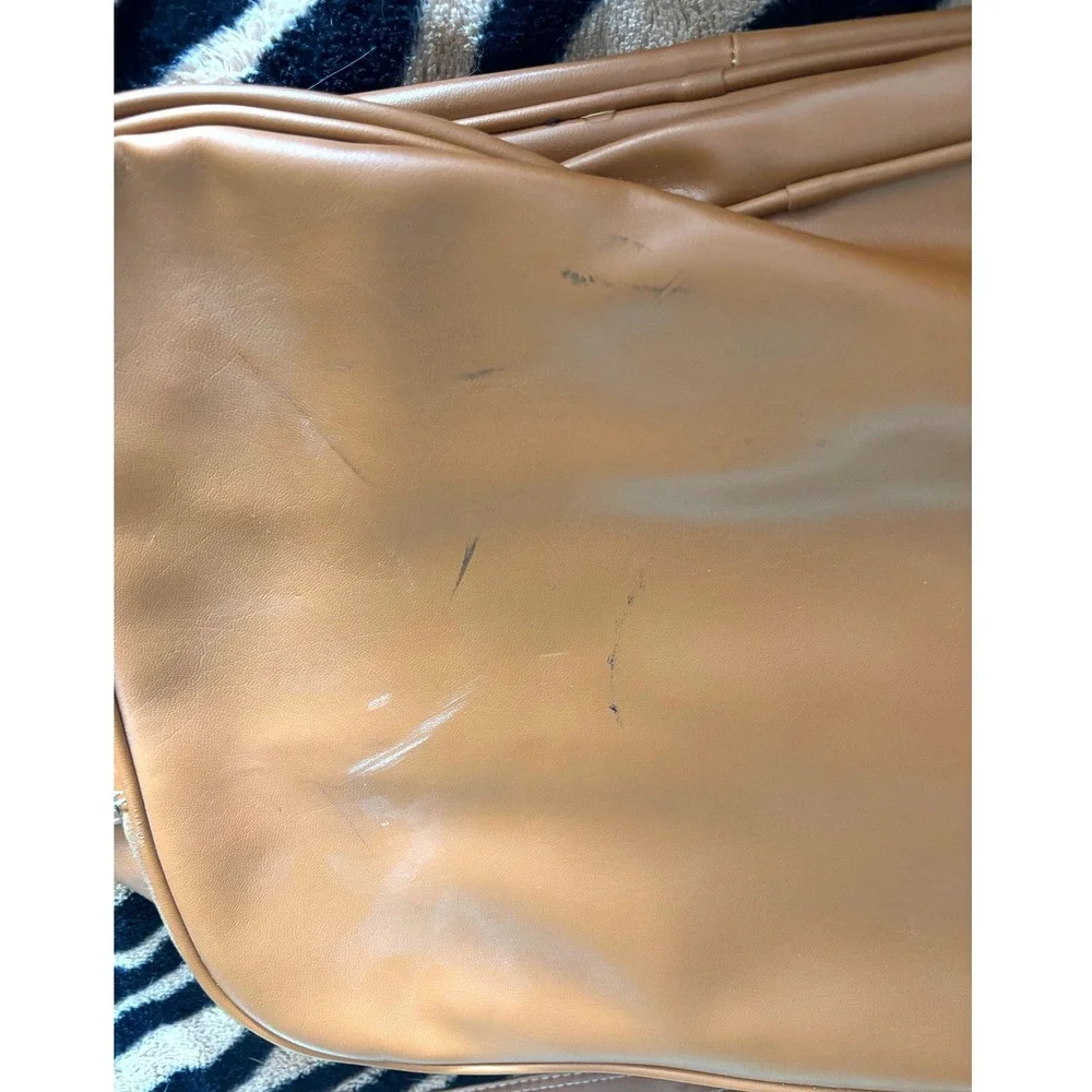 Vintage Tan Faux Leather Travel Bag Set Lot of 3 YKK Zippers Retro Luggage READ